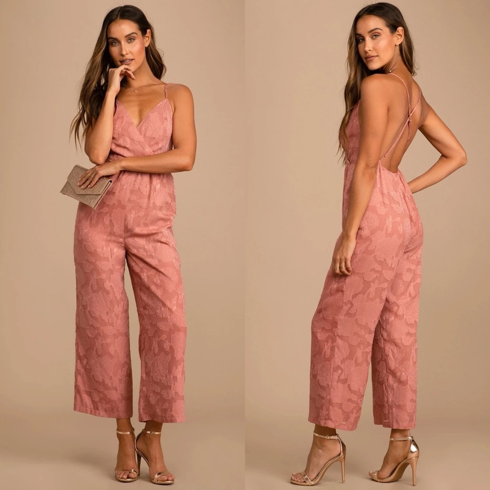 Lulus | Days of Beauty Rusty Rose Burnout Floral Surplice Jumpsuit
